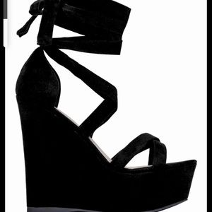 Black ankle wrap wedge